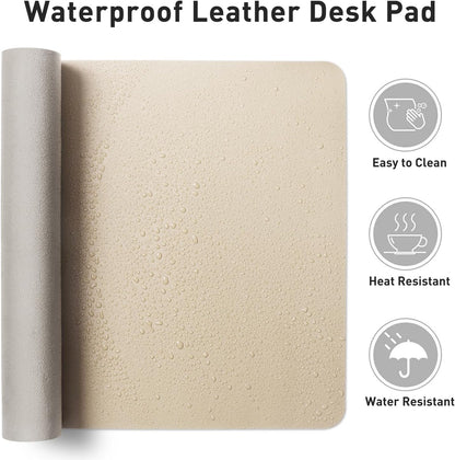 Aothia Leather Desk Pad Protector, Office Desk Mat, Large Mouse Pad, Non-Slip PU Leather Desk Blotter, Laptop Desk Pad, Waterproof Desk Writing Pad for Office and Home (48"x17", Beige)