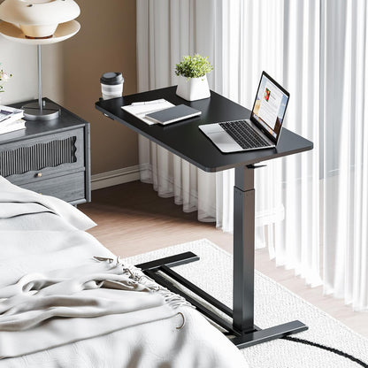 FLEXISPOT Mobile Standing Desk with Wheels Pneumatic Laptop Desk Rolling Computer Cart Movable Height Adjustable Small Sit Stand Workstation Home Use (31.5" W x 17.7" D, Black)