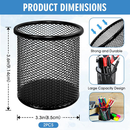 2 Pack Black Pencil Cup - Wire Mesh Pen Cup Holder for Desk, Office Pen Organizer With Sleek Design