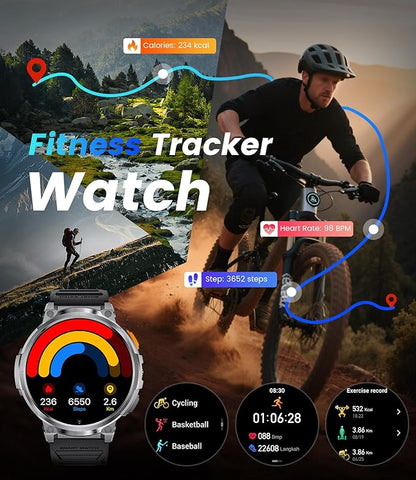 LIGE Smart Watches for Men with 730mAh Battery, 1.85" HD Smart Watch with Flashlight/Make/Answer Call/120+Sports Mode Fitness Tracker/Sleep Monitoring, iOS Android Waterproof Military SmartWatches