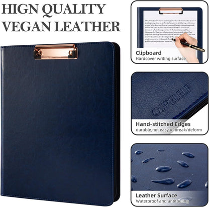 Ospelelf 3 Ring Portfolio Binder with Zipper, Leather Clipboard with Storage, Padfolio Folder for Men, 12.1” Tablet Sleeve, 5 Dividers with Pocket, Refillable Notepad, Card Slot (Navy Bule)
