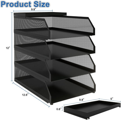 Natwind 4-Tier Stackable Paper Tray, Metal Mesh Desktop Organizer, Paper Sorter, Letter Trays,File Document Storage Rack for for Home, Office, School (Black)