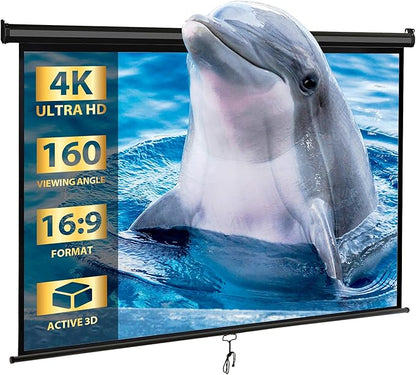 SUPER DEAL 80'' 16:9 HD Projection Screen Foldable Anti-Crease Portable Projector Movie Screen Manual Pull Down for Home Theater Presentation Education Outdoor Indoor Public Display, Black