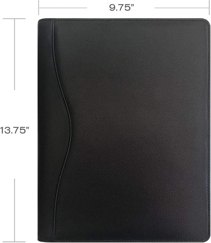 Personalized Premium Genuine Leather Portfolio Folder, Padfolio for Men and Women, with Business Card Holder, Pockets, Pen Loop, Document Organizer - Black