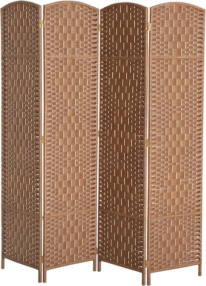 HOMCOM Room Divider 4 Panels Folding Privacy Screen 6FT Tall Portable Wicker Weave Partition Wall Divider for Bedroom Home Office, Natural Wood