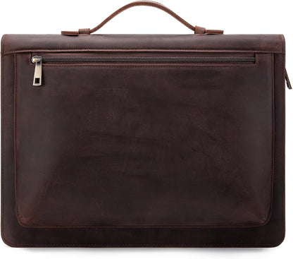 Handmade Vintage Crazy Horse Leather Portfolio Letter (A4) Size Notepad,Business Organizer Padfolio with Handle, for iPad Pro/Microsoft Surface Pro/13 inch Tablet (Non-Custom, Dark Brown)