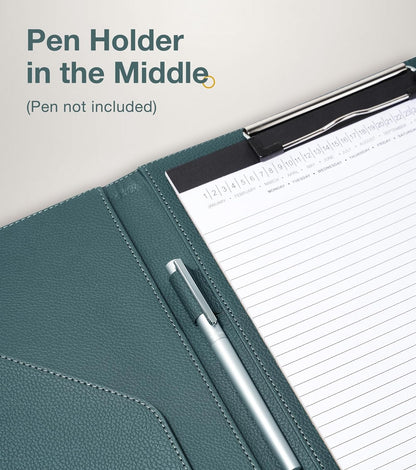 Clipboard Folder Padfolio A4, Mymazn Writing Portfolios Faux Leather Clipboards with Cover for Legal Pad Holder Letter Size 8.5 x 11 for Business Conference Notepad Clip Board (Gray Green)