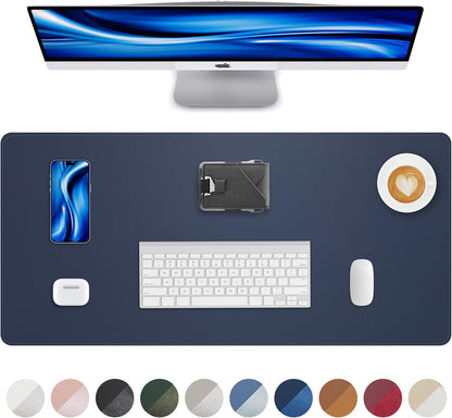 Leather Desk Pad Protector, Mouse Pad, Office Mat, Non-Slip PU Leather Blotter, Laptop Pad, Waterproof Writing Pad for Office and Home (Midnight Blue, 31.5" x 15.7")