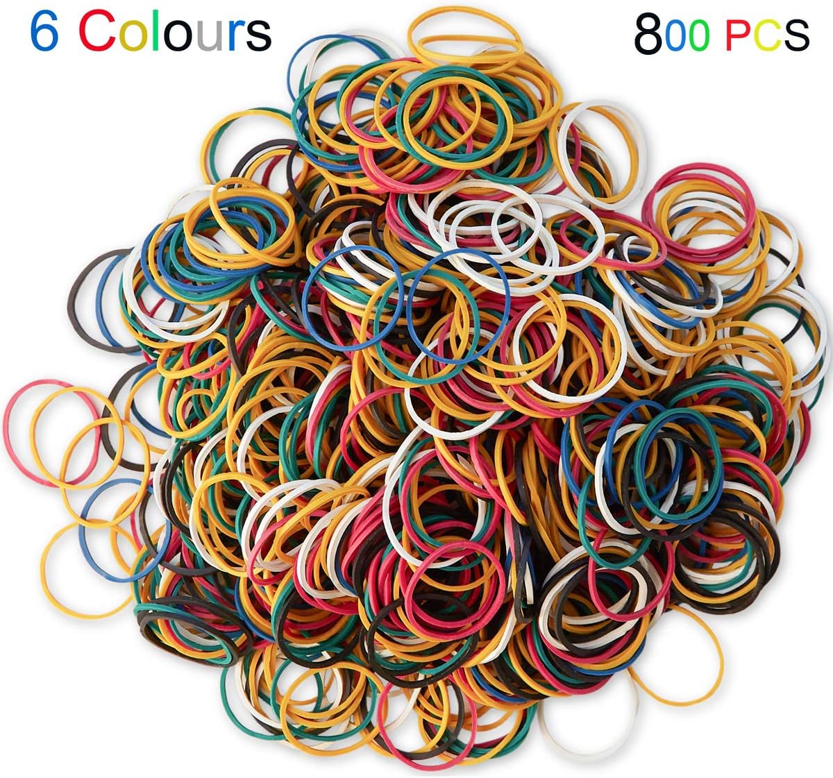 AMUU rubber bands 800 Pcs 2.5cm 1" Small Rubber Bands 6 colors Assorted Mixed Rainbow Colorful Rubber Bands for Office School Home Strong Elastic Band Loop Office Supplies