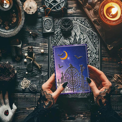 GLOBLELAND Halloween Gate Cutting Dies for Card Making Witch and Cat Cut Die for DIY Scrapbooking Journal Embossing Paper Craft Decor