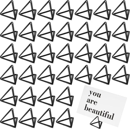 Epakh 100 Pcs Place Card Holder for Table Card Holders for Wedding Triangle Shape Table Number Picture Clips Stand for Centerpiece Anniversary Party(Black)