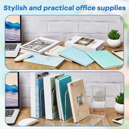 Suzile 2 Sets of Clear Acrylic Magazine Holder with 5 Vertical Compartments Magazine File Holder Acrylic Desk Organizer Book Rack for Desk Sorter Paper Folder Office Accessories Storage Organization