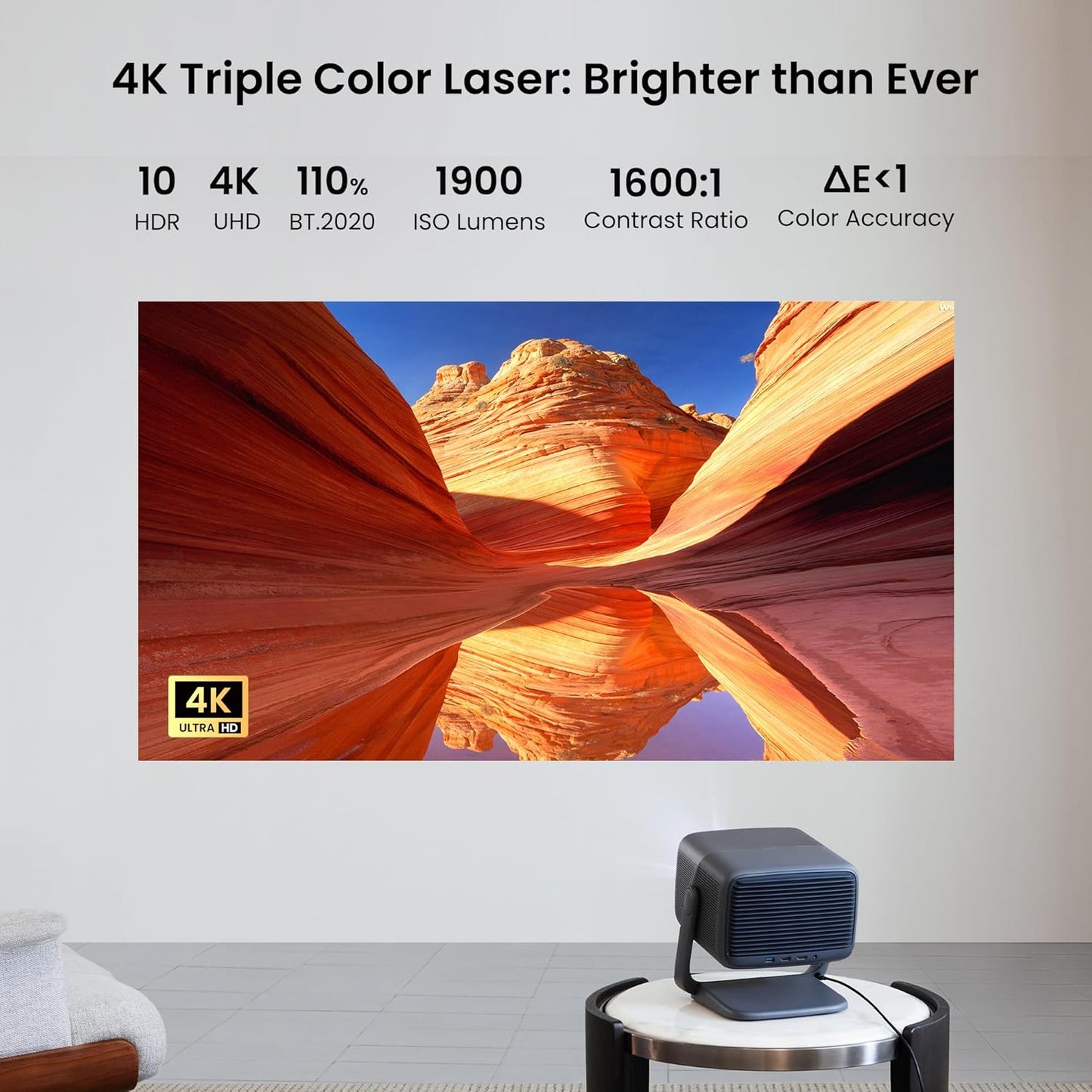 JMGO N1 Ultra 4K Triple Laser Projector, 360° Freestyle Gimbal, Blu-Ray 3D, 1900 ISO Lumen, HDR 10, Android TV 11, 10W*2 Dynaudio Speakers, Instant Keystone Correction, Smart & Portable Theater