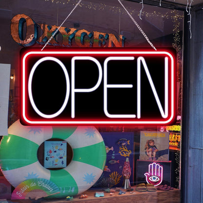 22" X 11" Led Neon Open Signs for Business Ultra Bright Plug In Electric Light Up Large Open Signs with ON/OFF Switch and 12V/2A AC Adapter for Storefront Window Bar Salon Coffee Stores (Red/White)
