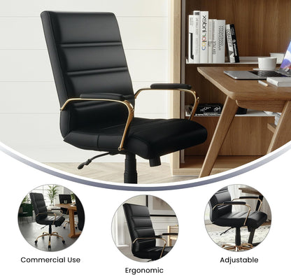 Flash Furniture Whitney Mid-Back Swivel LeatherSoft Desk Chair with Wheels, Padded Seat and Armrests, Adjustable Height Padded Office Chair, Black