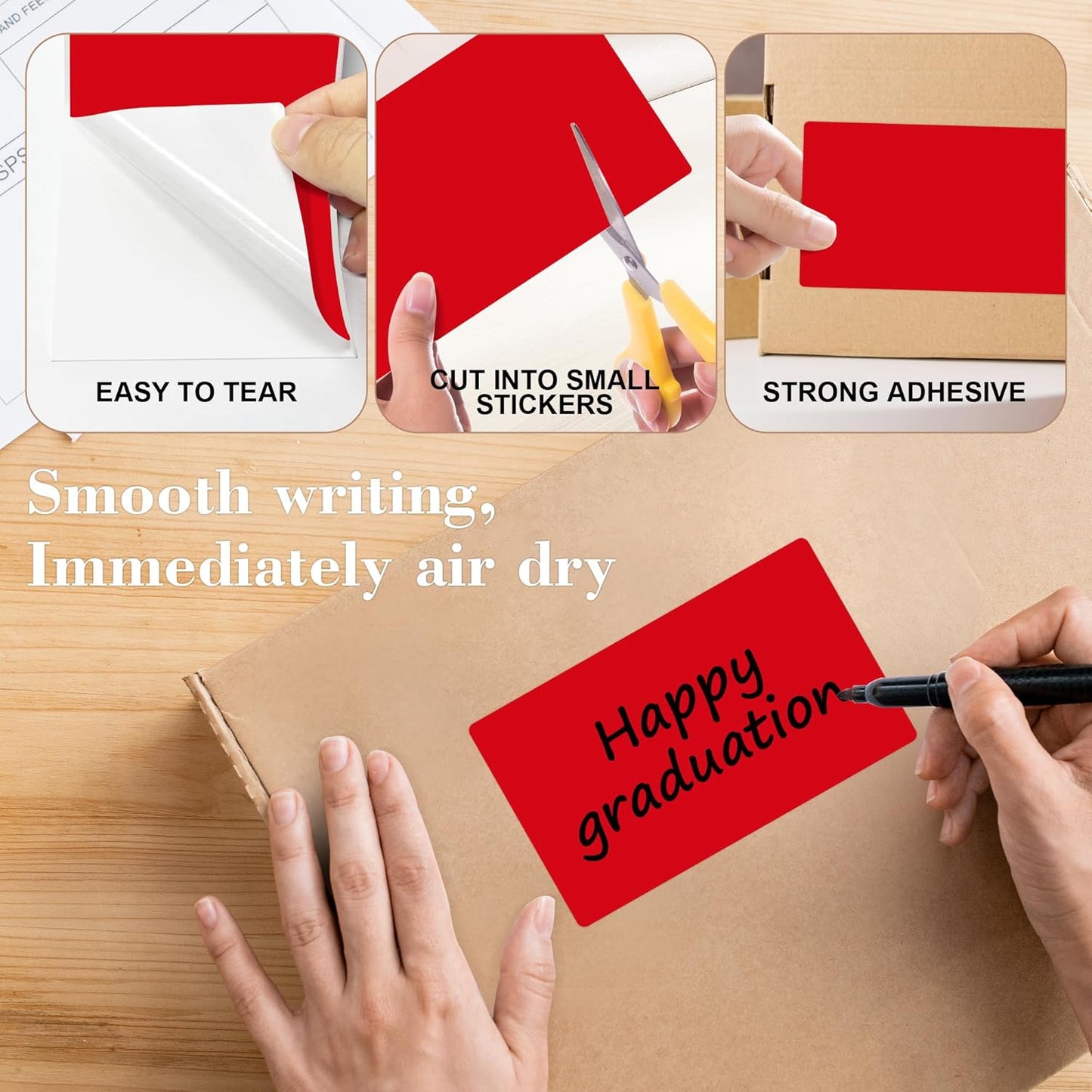 PARLAIM 3x5 inch Rectangle Color Code Stickers, 1000PCS 4 Rolls Square Adhesive Inventory Label, Red