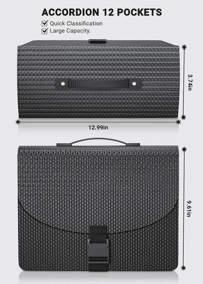 Expanding File Folders,Accordion File Organizer with Handle,13 Pockets Expandable Filing Folders,Tabs Included Filing Box,Adjustable Strap,Bill Documents Organizer,A4/Letter Size,Diamond