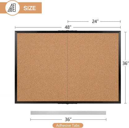 Board2by Cork Board Bulletin Board 36 x 48, Black Wood Framed 4x3 Corkboard, Foldable Office Board for Wall Decor, Large Wall Mounted Notice Pin Board with 36 Push Pins for School, Home & Office