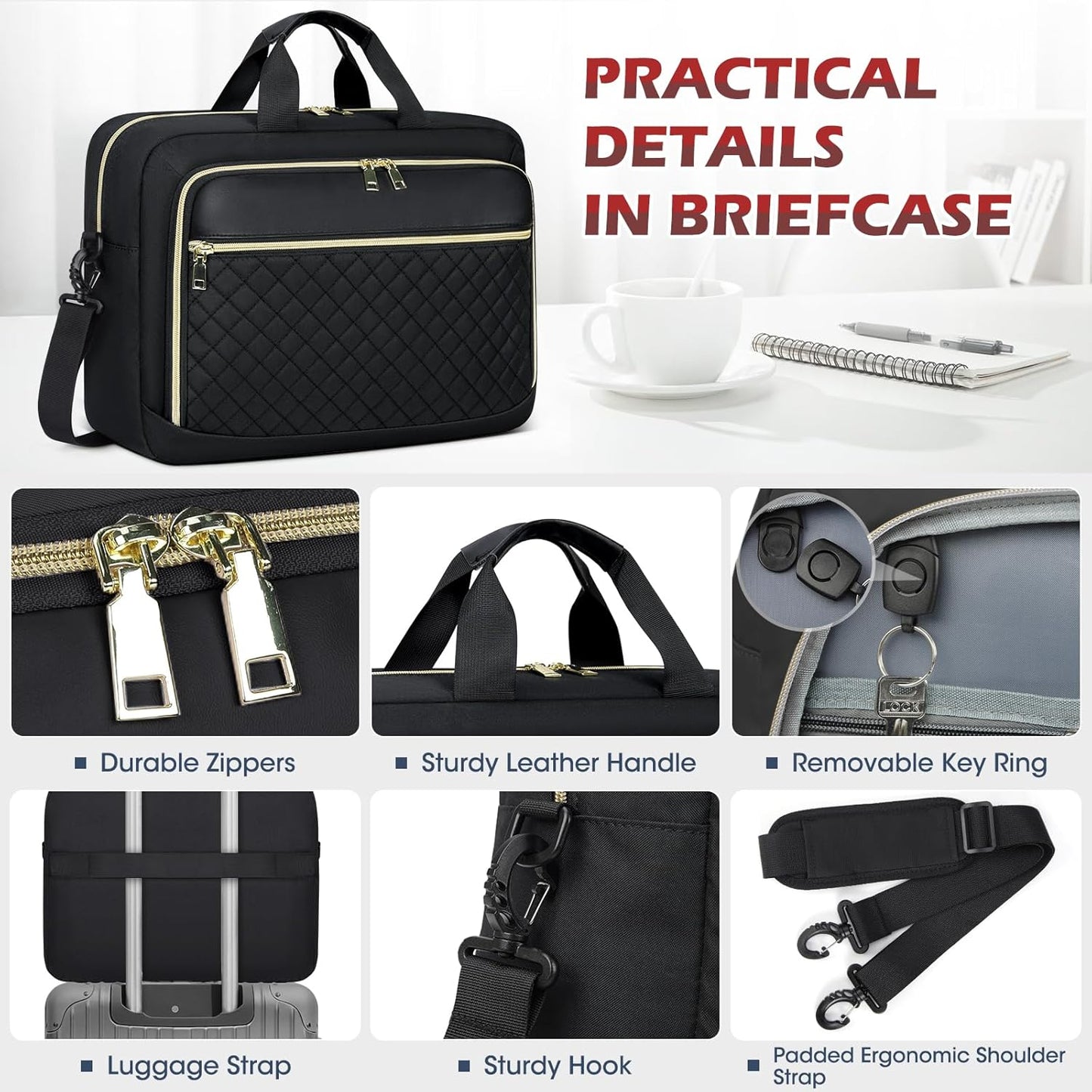 NEWHEY Laptop Bag 15.6 Inch Briefcase for Women Men Waterproof Laptop Messenger Bag Large Shoulder Computer Bag for Business Office Work College, Black