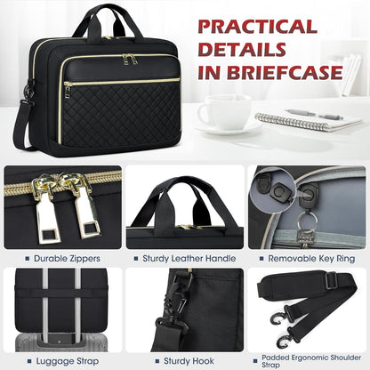 NEWHEY Laptop Bag 15.6 Inch Briefcase for Women Men Waterproof Laptop Messenger Bag Large Shoulder Computer Bag for Business Office Work College, Black