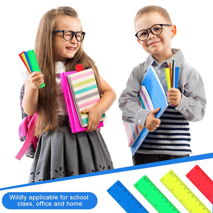 Zonon 100 Pcs 6 Inch Rulers Bulk Plastic Flexible Small Straight Rulers with Inches and Centimeters First Day of School Gift for Students Back to School Office Supplies(Bright Color, Opaque)