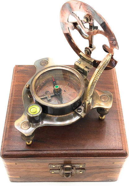 Sundial Compass, Vintage Marine West London Antique 2.5" Brass Sundial Compass Nautical Decor Big Brass Triangle Sundial Compass with Adjustable Screw Legs