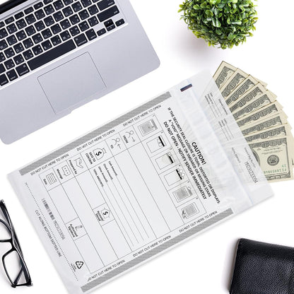 100 Pack 9" x 12" Tamper-Evident Deposit Bags with Security Tape Tamper Evident Security Pocket Bank Deposits Bags