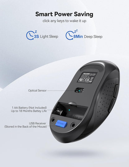 TECKNET Wireless Mouse for Laptop, 2.4G Wireless, 5-Level 4800 DPI, Silent with Receiver & 6 Buttons, 18 Months Battery Life, USB Portable for Mac, Chromebook