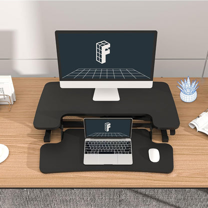 FLEXISPOT Height Adjustable 32in Standing Desk Converter Sit to Stand up Desk Riser Computer Workstation with Wide Keyboard Tray 2-Tier Desktop Black (32'', Black)