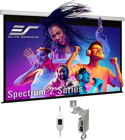 Elite Screens Spectrum2, 110-inch 16:9, 12-inch Drop, Electric Motorized Drop Down Projection Projector Screen, SPM110H-E12, MaxWhite FG / White Housing