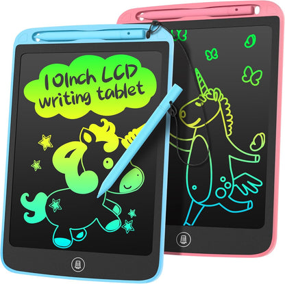 LCD Writing Tablet for Kids 10 Inch, 2 Pack Colorful Doodle Board for 3 4 5 6 7 8 9 10 Year Old Kids, Sensory Toys Educational Erasable Sketch Pad Toys for Toddler Girls Boys Learning (Blue+Pink)