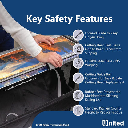 United Office Products RT51S Commercial Rotary Paper Trimmer with Stand and Fabric Catch Tray, Sturdy Metal Base, 51" Cut Length, 10 Sheet Capacity, Paper Cutter for Offices, Schools and Crafts