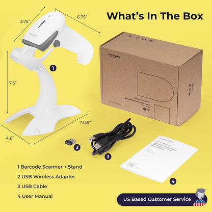 Volcora Wireless Bluetooth Barcode Scanner, QR Code Scanner, USB Portable Handheld Scanners w/Stand Connect w/Tablet/Phone/PC, 1D & 2D Inventory Scanner, Symbol Barcode Scanner for Retail & Warehouse