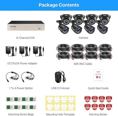 ZOSI 8CH 5MP Lite Security Camera System Outdoor,H.265+ 8 Channel 5MP Lite Video DVR Recorder and 8X1920TVL Weatherproof Home CCTV Cameras,80ft Night Vision,Motion Alert,Remote Access,NO Hard Drive