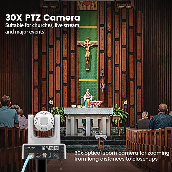 PTZ Camera,30X Optical Camera with IP Live Streaming with Simultaneous 3G-SDI and USB Video Output and Auto-Tracking/Zoom Video/POE/1080P Full HD,HDMI PTZ Camera for Conferences, Church, Teaching