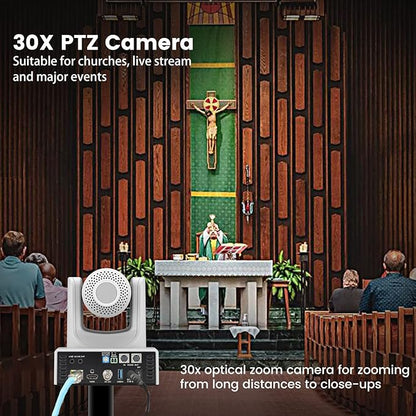 PTZ Camera,30X Optical Camera with IP Live Streaming with Simultaneous 3G-SDI and USB Video Output and Auto-Tracking/Zoom Video/POE/1080P Full HD,HDMI PTZ Camera for Conferences, Church, Teaching
