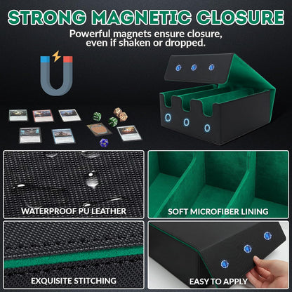 Card Storage Box for Trading Cards, 2100+ Card Deck Case with PU Leather and Magnetic Closure, TCG Storage Box, Suitable for MTG, YuGiOh, and Sports Cards, Includes 8 Card Dividers