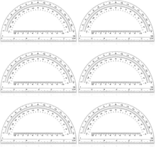 Zonon 6 Pieces Plastic Protractors Bulk Classroom Clear Math Protractors 180 Degrees 6 Inch for Geometry Student, Angle Measurement, Students Back to School Supplies Office Supplies