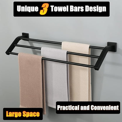 Alise Bath 3 Towel Bars,Towel Holder Towel Racks for Bathroom Wall Mount,Heavy Duty SUS304 Stainless Steel Towel Hanger Towel Rails,GK9603-B Matte Black,24-Inch