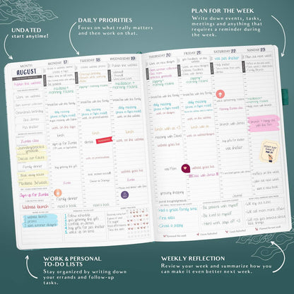 Legend Planner PRO Hourly Schedule - Weekly & Daily Organizer with Time Slots. Appointment Book Journal for Work & Personal, A4 (Viridian Green)