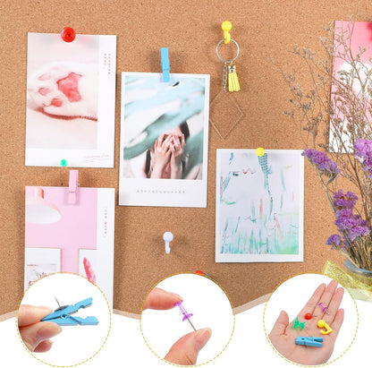 200 Pieces Push Pins Set, Thumb Tacks Multicolor Pushpin Clips Decorative Push Pins for Cork Board, 5 Style for Bulletin Boards Wall Maps Pictures Office Home Supplies