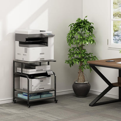 Large Printer Stand Table 23.6 x18.9 x 30 Inches with Height Adjustable Storage Shelf, 3 Tier Rolling Printer Cart with Wheels for Home Office, Gray