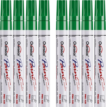 Paint Pens Paint Markers - Green Permanent Markers 8 Pack, Oil Based Waterproof Quick Dry Medium Tip Marker Pen for Metal, Wood, Fabric, Plastic, Rock, Stone, Mugs, Canvas, Glass, Art Craft