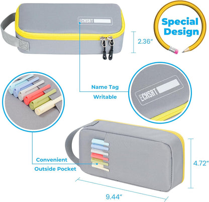 ECHSRT Big Pencil Case, Aesthetic Portable Zipper Pencil Bag with Hidden Pocket, Special Pouch for Men Women Adults, Stationery Organizer Pen Cases for Office Travel, Grey