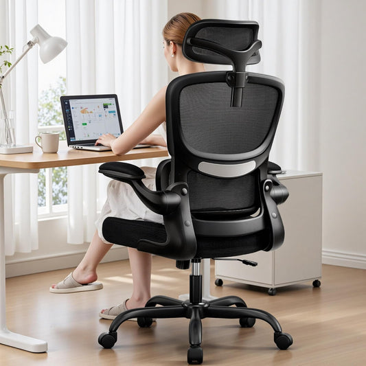 High Back Ergonomic Office Chair, Breathable Mesh Desk Chair with Lumbar Support, Adjustable Headrest, Flip-up Armrests, Computer Gaming Chair