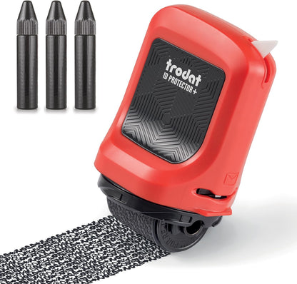 Trodat ID Protector+ Ink Roller – Identity Theft Protection Roller Stamp with Integrated Box & Letter Opener (3in1) – incl. 3 Refill Inks