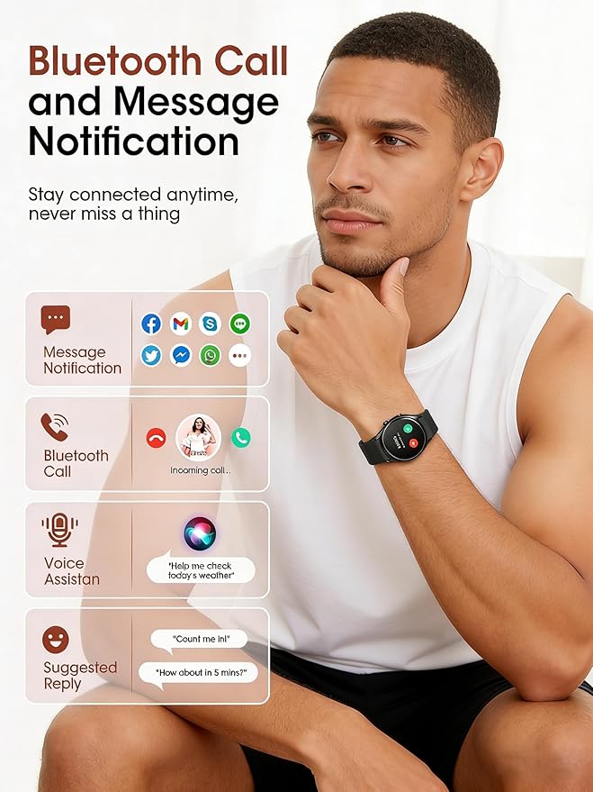 Smart Watch (Make/Answer Calls), 1.26" HD Smart Watches for Men/Women with Sleep/Heart Rate/SpO2 Monitor/110+ Sport Modes, Waterproof Fitness Tracker Watch, Smartwatch for iPhone/Samsung/Android, Gift