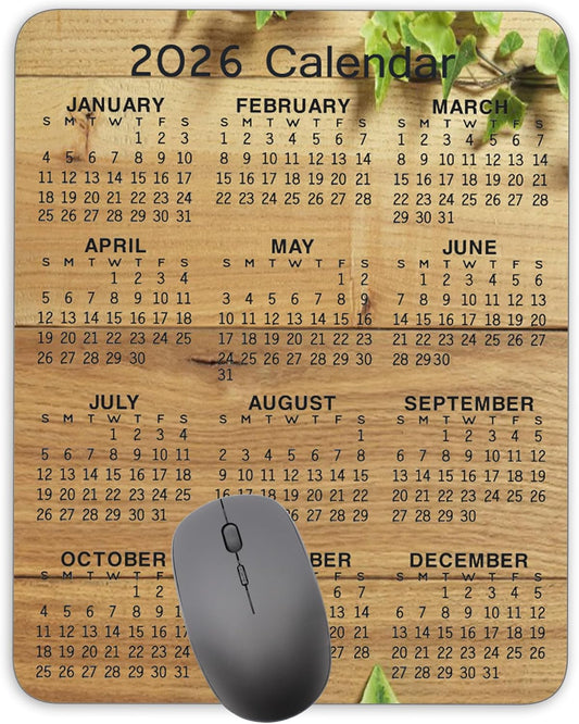 Non-Slip Rubber Mouse Pad， 2026 Calendar Wood Background Calendar Black Mouse Mat Mouse Pad Office Gaming Mousemat 9.5 inch x 7.9 inch