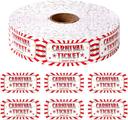 1000 Pcs Carnival Tickets Carnival Theme Party Decorations Circus Red White Color Raffle Tickets Roll Party Ticket for Events Carnival Favors Supplies