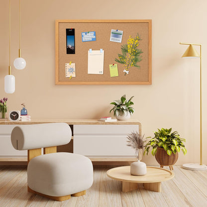 Board2by Cork Board Bulletin Board 20" x 30", Wood Framed Corkboards for Wall Decor, Hanging Office Message Board, Large Wall Mounted Notice Pin Board with 15 Push Pins for School, Home & Office